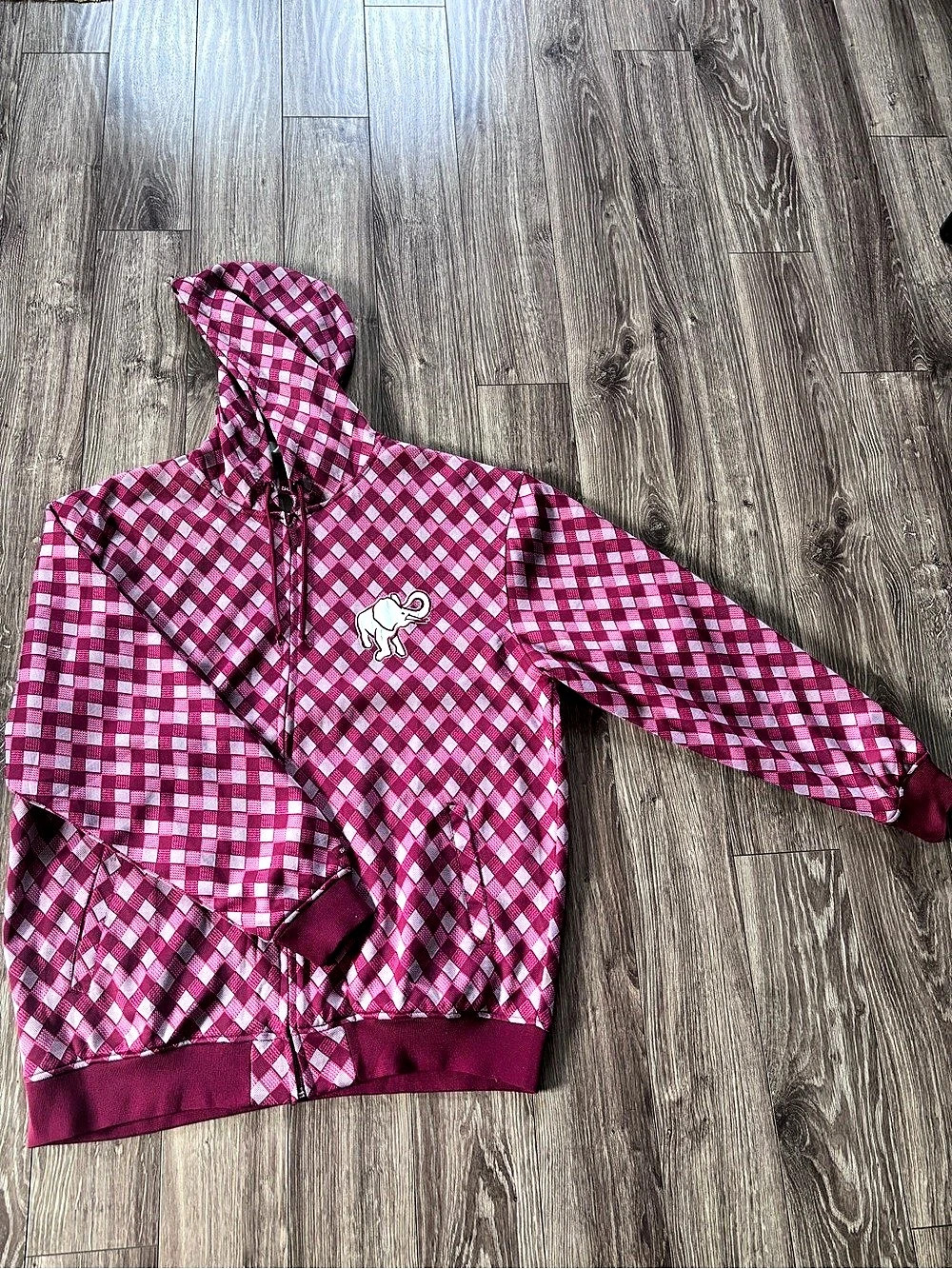 Scifen Legends Elephants Full Zip Hoodie Checkered Pink & White XL
